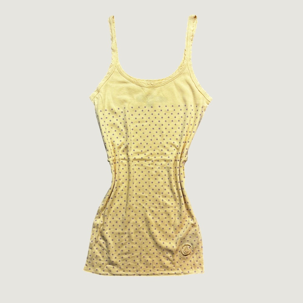 Volcom Y2k Vintage Small Tank Top Yellow Polka Dot Lace Trim Skate Rare